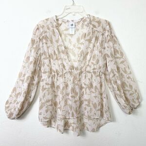 Cabi Couplet Beige & White Floral Puff Sleeve Blouse Top Style #4156 Size S
